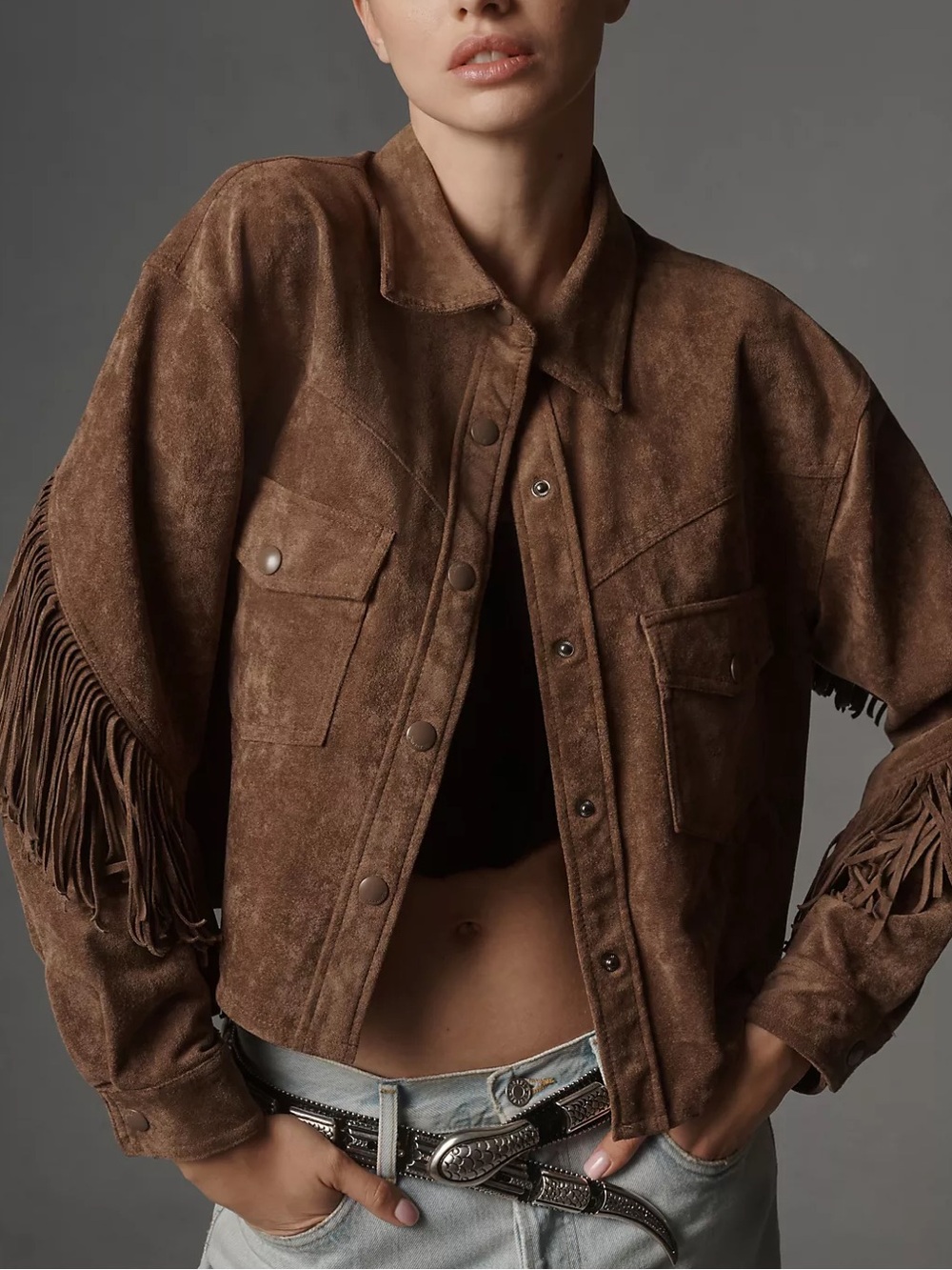 NWT Anthropologie BLANKNYC Fringe Faux Suede Jacket Size Large